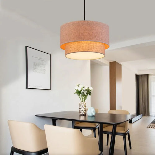 Suspension abat-jour en tissu style lin pastoral moderne - vue 4 sur 9