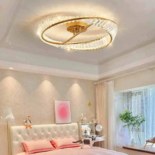 Moderne dimmbare LED-Deckenleuchte mit Kristallringen - vue 6 sur 9