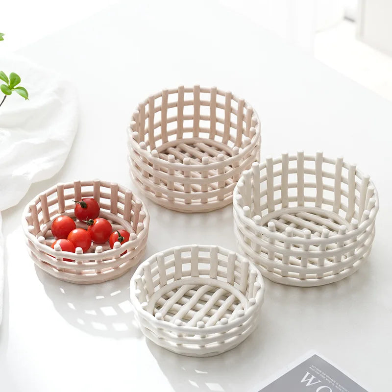 panier de rangement tissé en céramique pour décor et usages variés - vue 5 sur 8