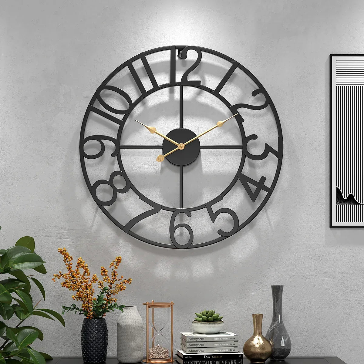horloge murale silencieuse en fer forgé design nordique créatif décoratif - vue 3 sur 9
