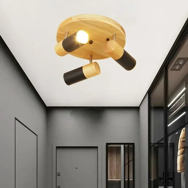 plafonnier led rotatif en bois design nordique multi-têtes - vue 4 sur 10