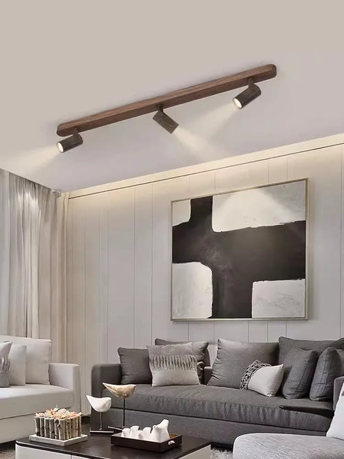 Moderner LED-Kronleuchter in Holzoptik für elegantes Interieur - vue 4 sur 16