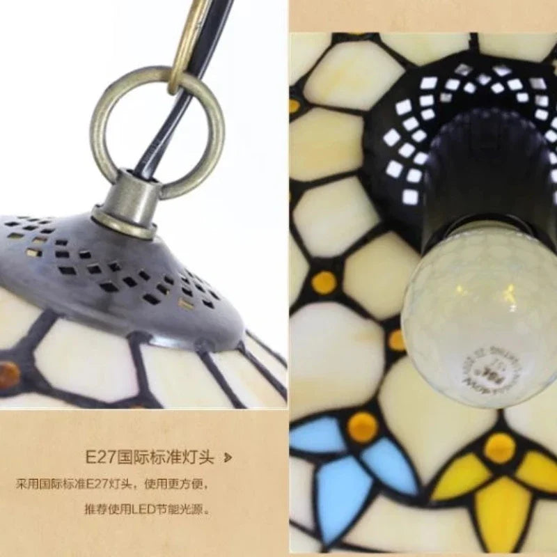suspension tiffany en verre fait main style nordique paon - vue 7 sur 10