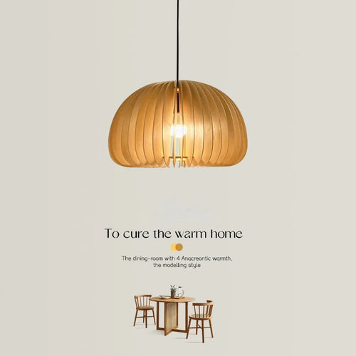 Handgefertigte LED-Pendelleuchte aus Holz in Kürbisform modern