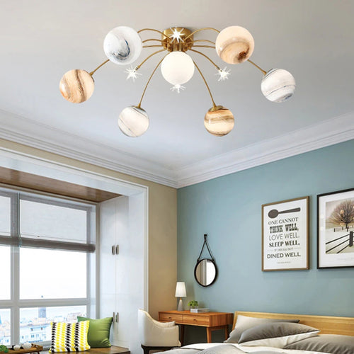 suspension boule planète art déco luminaire métal