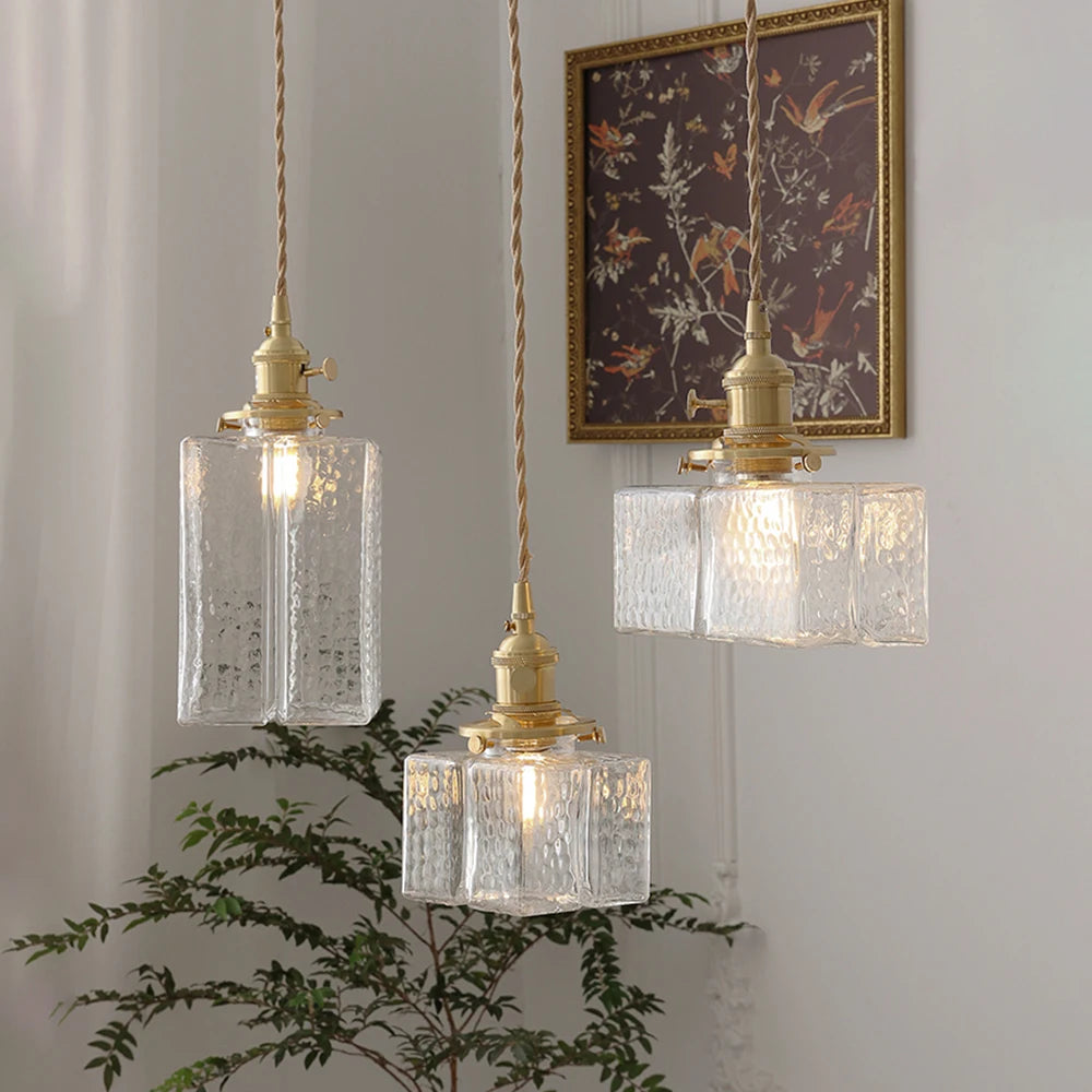 Rétro carré en verre pot suspension Vintage lampe à LED abat-jour lustre pour salle à manger chambre Table de chevet éclairage créatif