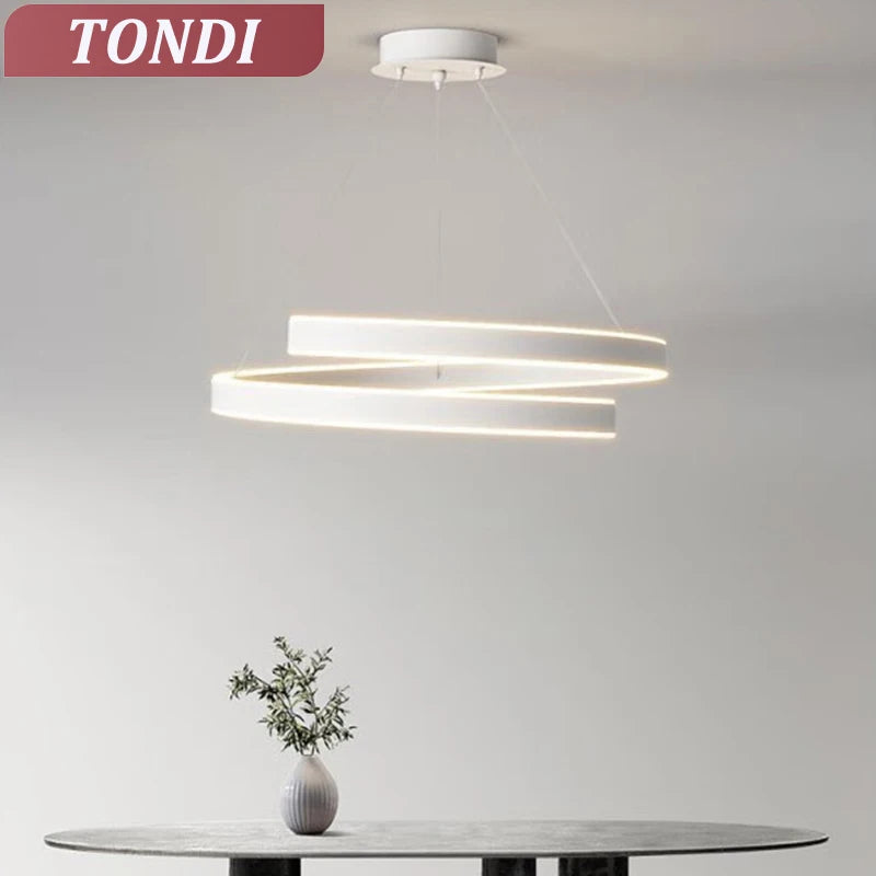 TONDI Lustre Simple Noir/Blanc adapté au Salon Salle à Manger Cuisine Lustre Rond éclairage décoration intérieure - vue 6 sur 12