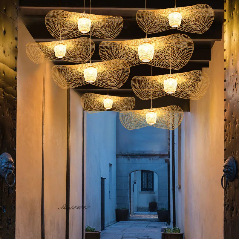 suspension en bambou créative pour éclairage intérieur moderne