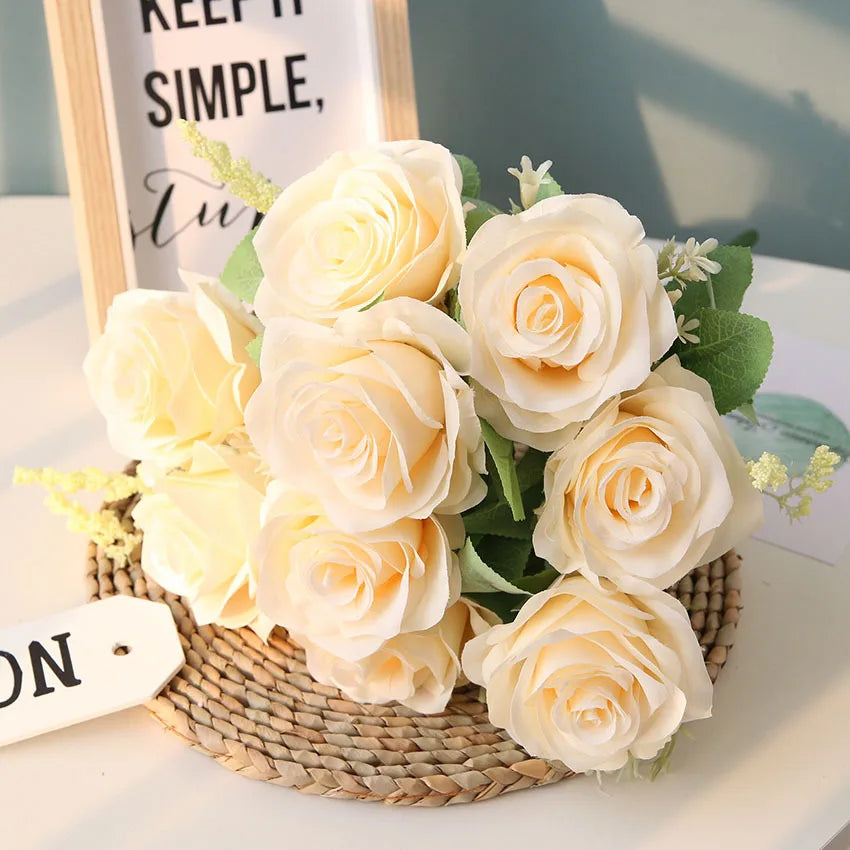bouquet de roses artificielles pour mariage et décoration intérieure - vue 5 sur 12
