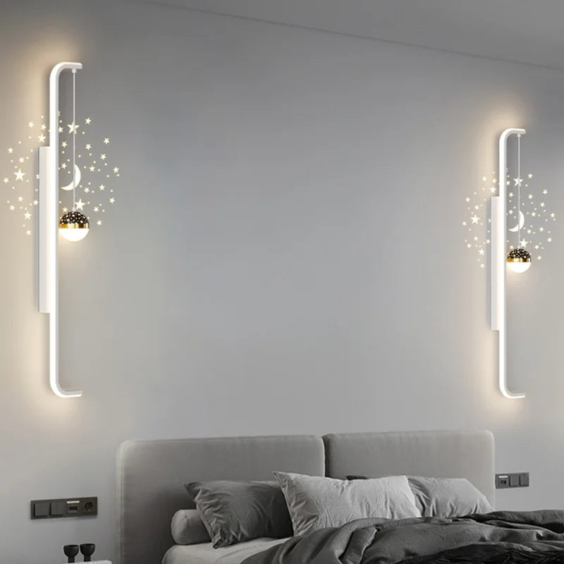 Modern Long Wall Lamps Living Room Wall Light TV Background Decorative Night Lights Black White Gold Star Projection AC 220V - vue 6 sur 17