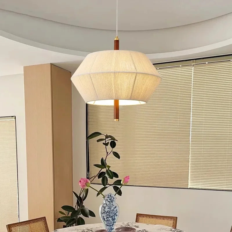 lustre rétro en tissu tissé en bois massif éclairage moderne intérieur - vue 3 sur 9