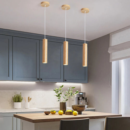 Moderne Pendelleuchten aus Holz LED-Innenbeleuchtung - vue 3 sur 8