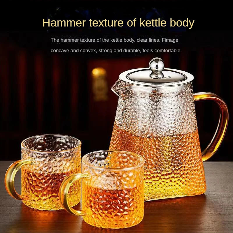 theiere verre martelee avec filtre inox resistante chaleur - vue 3 sur 7