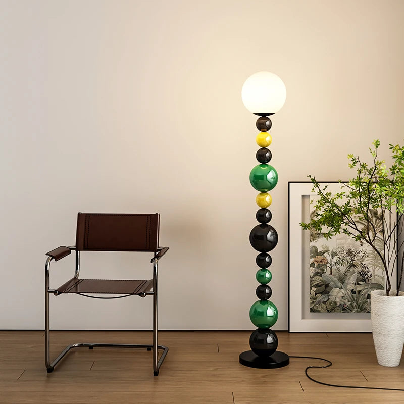 lampadaire moderne à perles colorées et abat-jour en verre - vue 2 sur 9