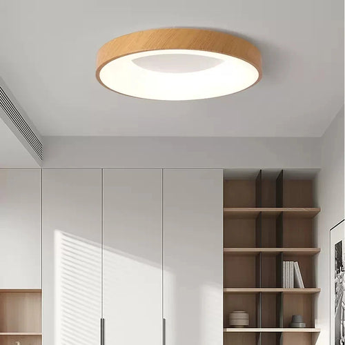 Runde LED-Deckenleuchte in Holzoptik ultraflach - vue 4 sur 16