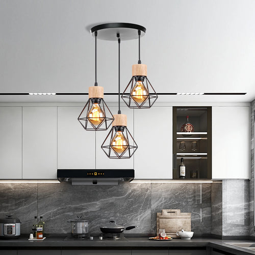 Vintage Pendelleuchte aus Holz LED-Holzleuchte im Industrial-Stil - vue 4 sur 14