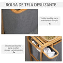 HOMCOM bamboo laundry hamper 3 removable fabric bags 50x32x69,7 cm