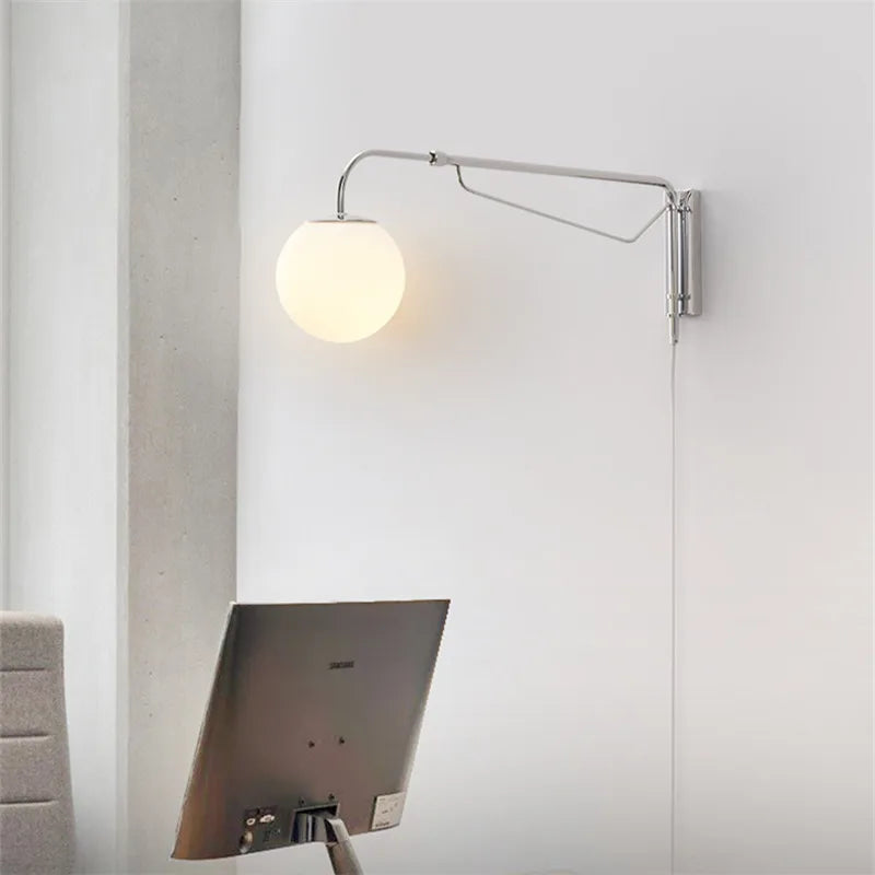 applique murale led avec bras à bascule en verre pour lecture - vue 5 sur 7