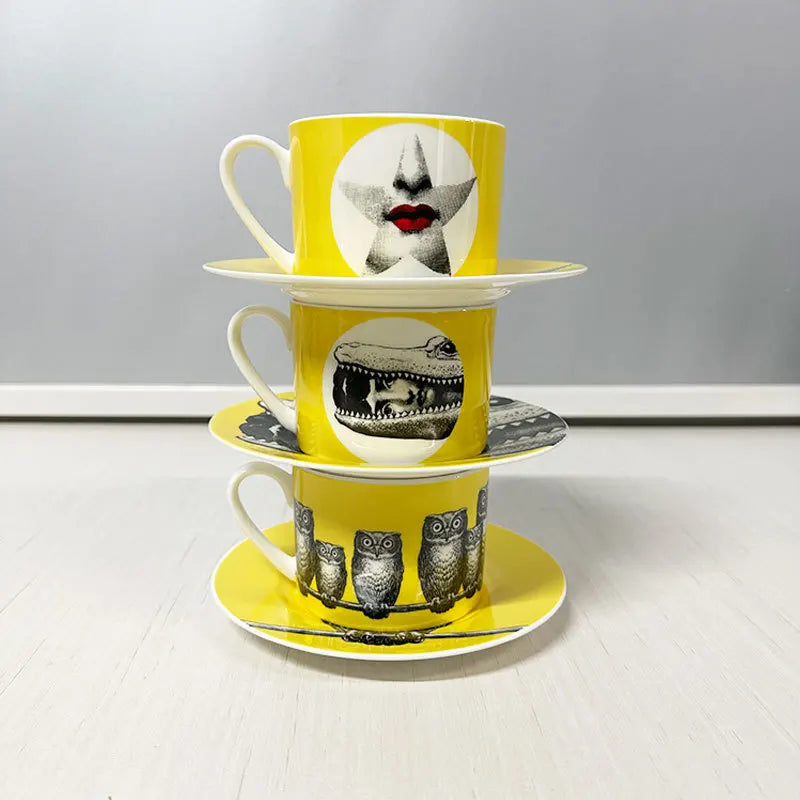 tasse porcelaine fine motif visage italien design bureau - vue 4 sur 6