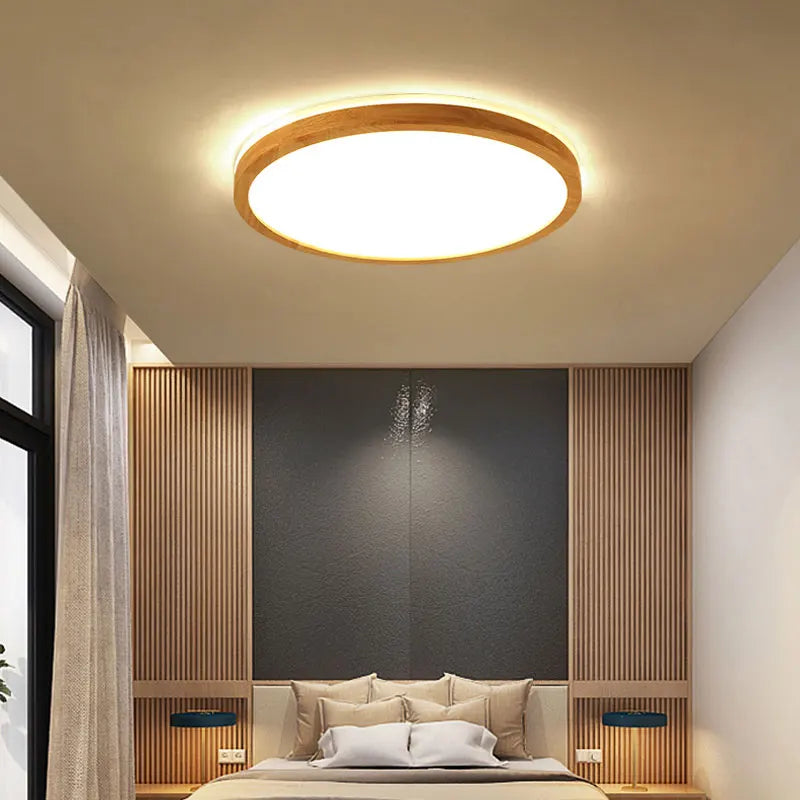 plafonnier en bois moderne avec télécommande intelligente et éclairage LED - vue 5 sur 13