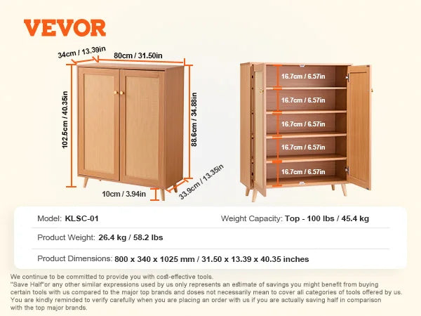 armoire de rangement à chaussures rotin 5 niveaux avec portes - vue 7 sur 7