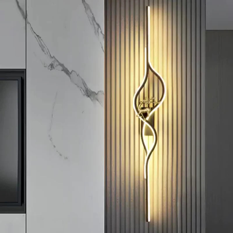 Modern Living Room Long Wall Lights with Anlter Design Gold Black TV Background Decorative Wall Lamp for Bedroom Remote Control - vue 4 sur 23