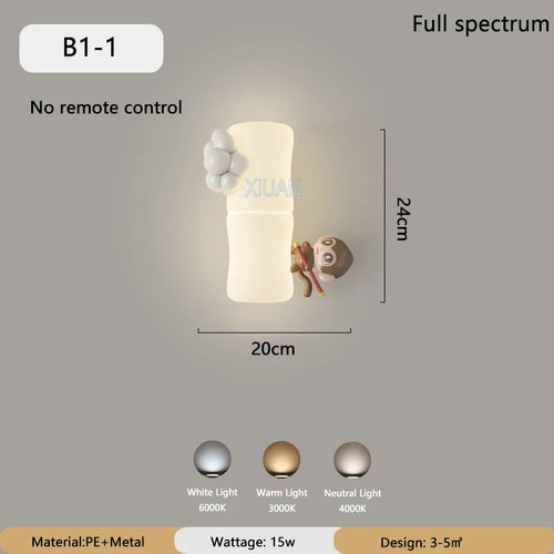 applique murale led singe panda pour enfants - vue 12 sur 23