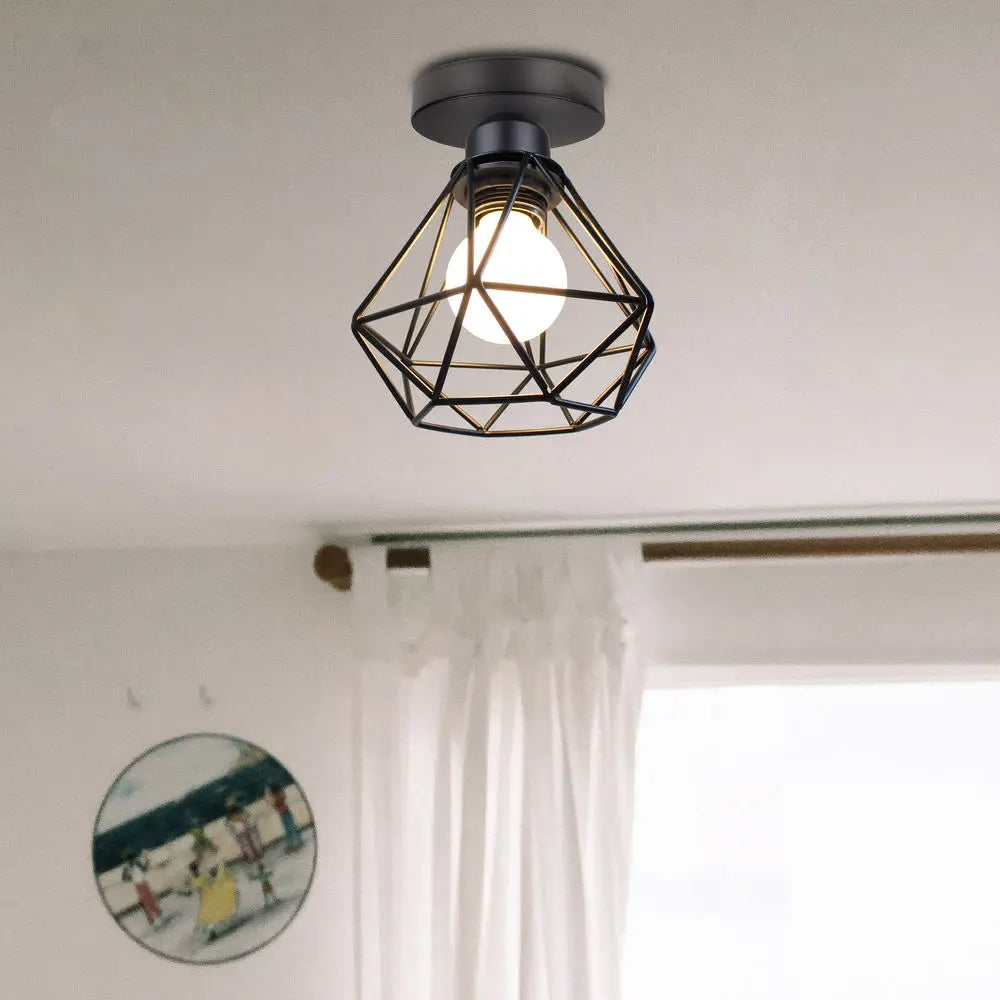 plafonnier vintage moderne en fer noir abajur lampara - vue 3 sur 10