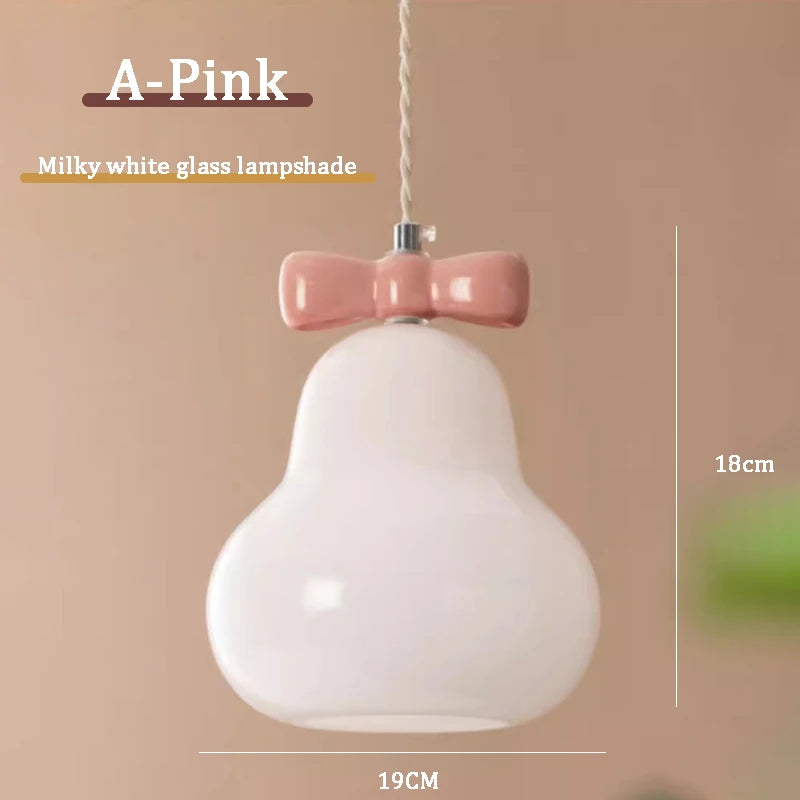 Pendelleuchte aus Glas mit rosa Schleife für das Kinderzimmer - vue 9 sur 13