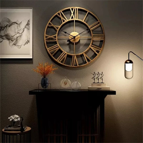 horloge murale moderne rétro en métal avec chiffres romains silencieuse - vue 2 sur 8