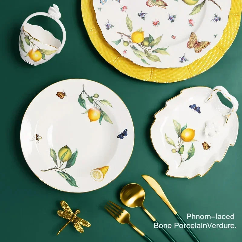 Assiette céramique motif citron style européen décoratif