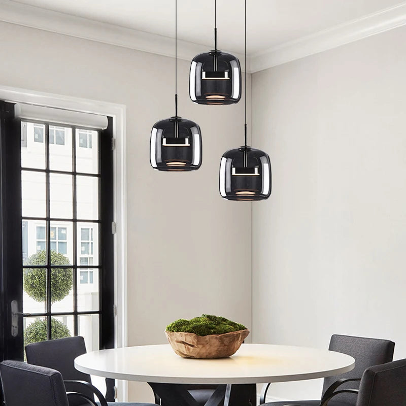 suspension moderne en verre noir pour décoration intérieure - vue 5 sur 9