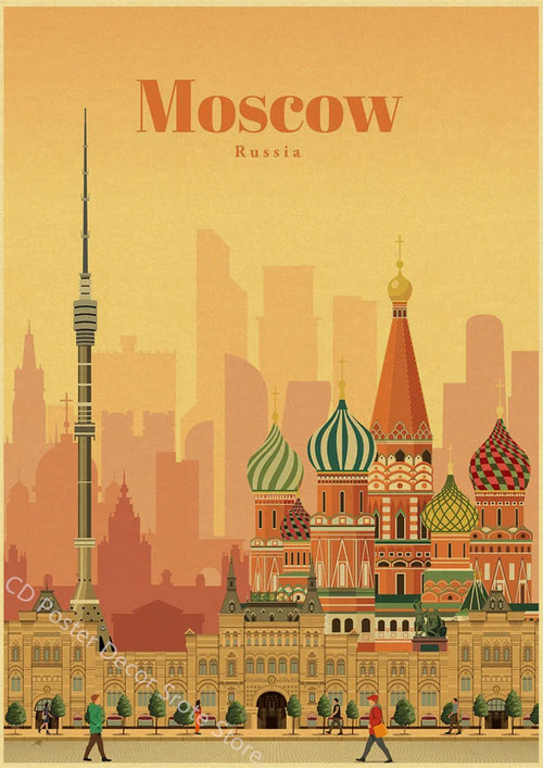 affiche vintage des villes du monde pour décoration murale