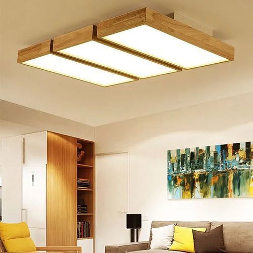 Moderne quadratische LED-Deckenleuchte aus Holz im minimalistischen Design - vue 2 sur 9