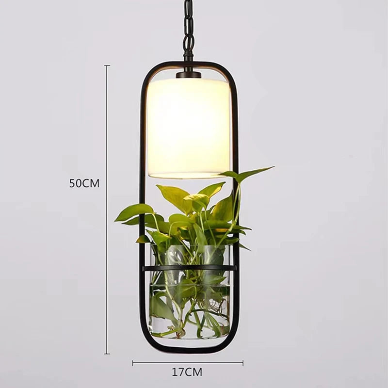 Suspension moderne en cage avec abat-jour en verre et fer