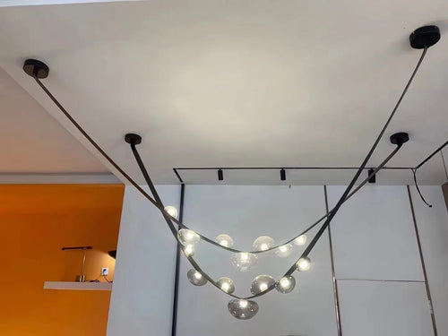 SANDYHA Kronleuchter aus Leder mit LED-Pendelleuchte, modernes Design - vue 3 sur 12