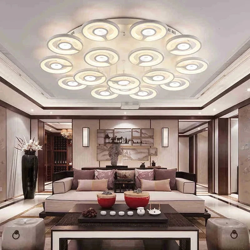 European New Multiple Heads Acrylic Led Ceiling Lamp For Bedroom Dining Room Round Iron Decoration Lighting chandeliers - vue 7 sur 10
