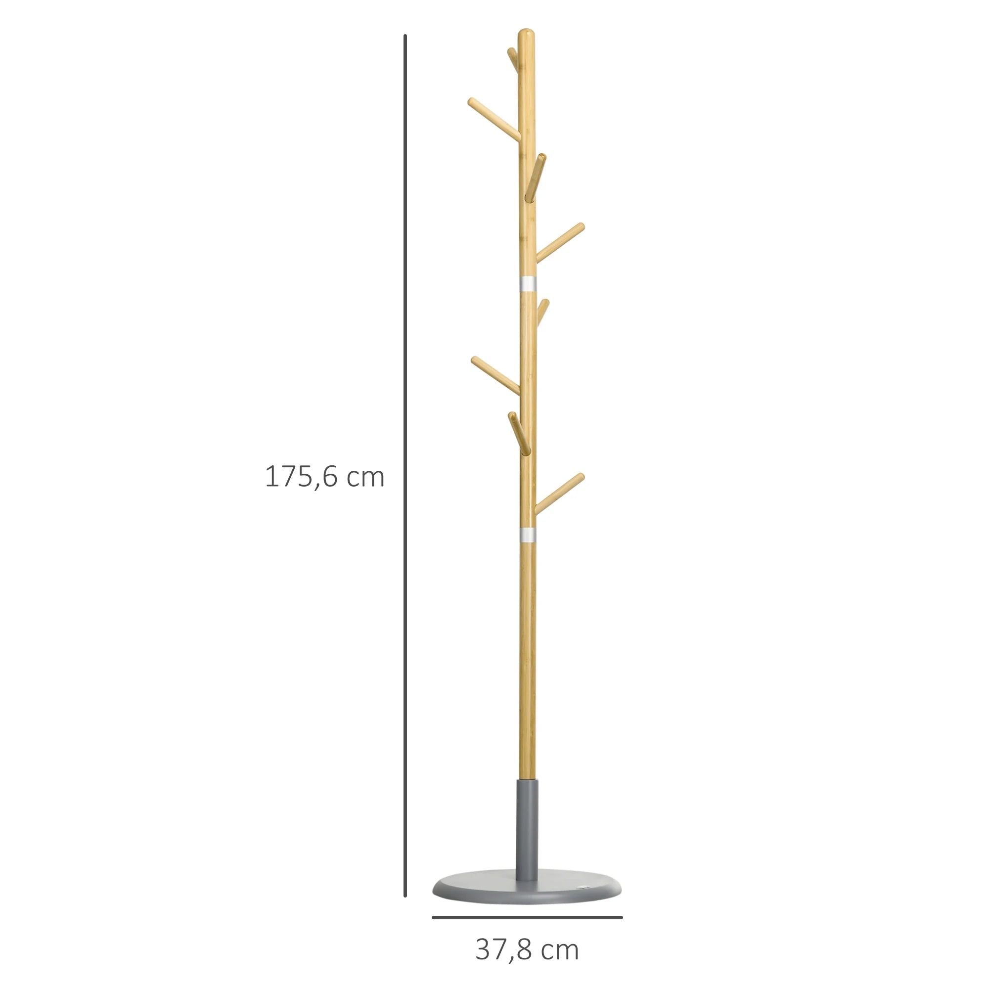 HOMCOM bamboo stand rack with 8 hooks Ø 37,8x175,6 cm Natural - vue 3 sur 7