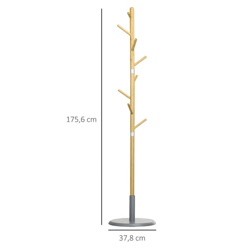HOMCOM bamboo stand rack with 8 hooks Ø 37,8x175,6 cm Natural - vue 4 sur 7