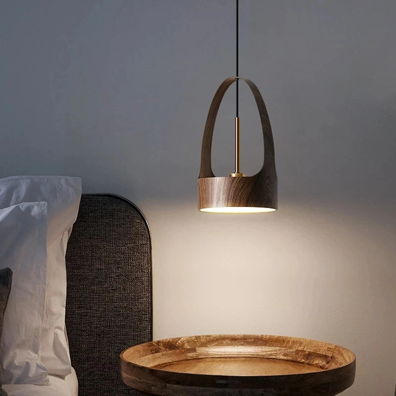 Moderne Simple Restaurant Bar Simplewood Grain petite suspension rétro personnalité créative hôtel chambre lustres de chevet - vue 4 sur 8