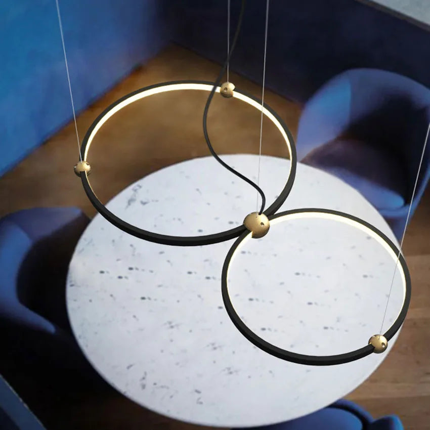 lustre sandyha multi-anneau en fer noir led design luxe - vue 4 sur 9