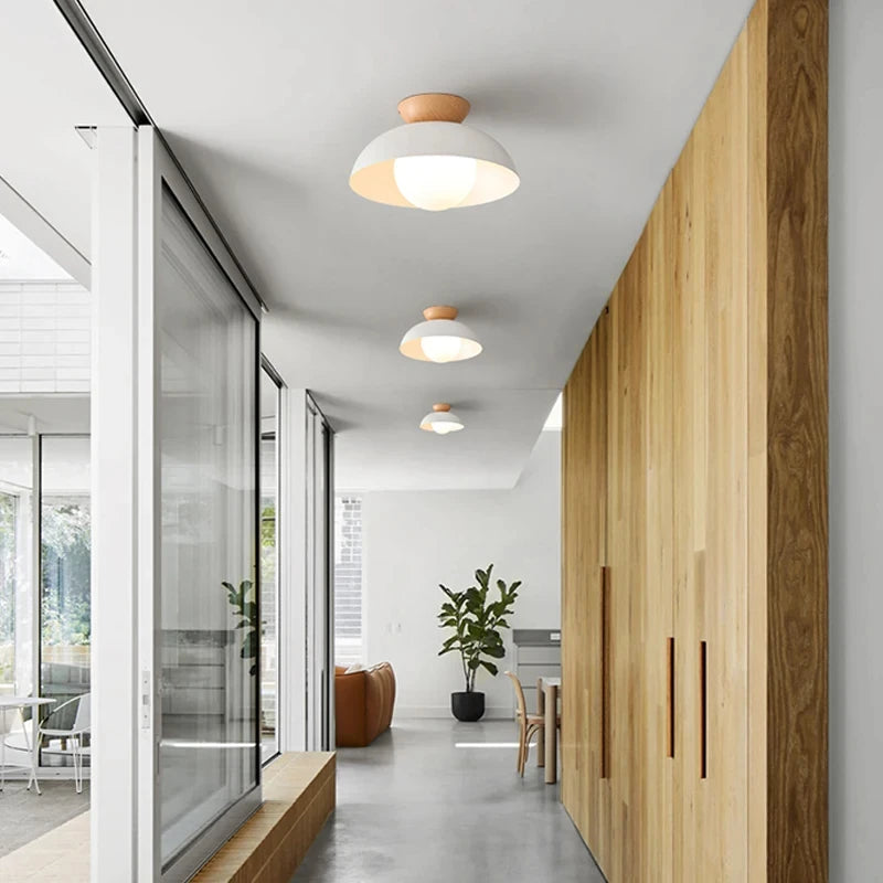 Suspension moderne à leds en bois avec abat-jour métal minimaliste - vue 4 sur 10