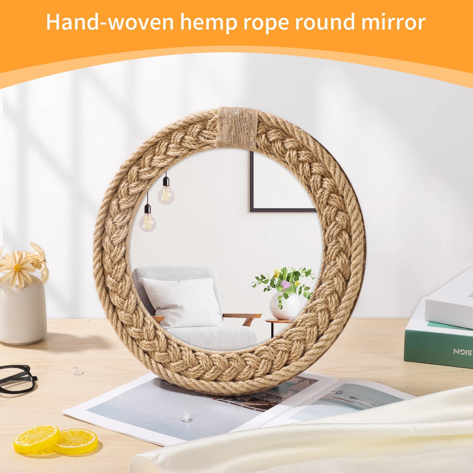 miroir décoratif nordique tissé à la main pour décoration créative - vue 6 sur 7