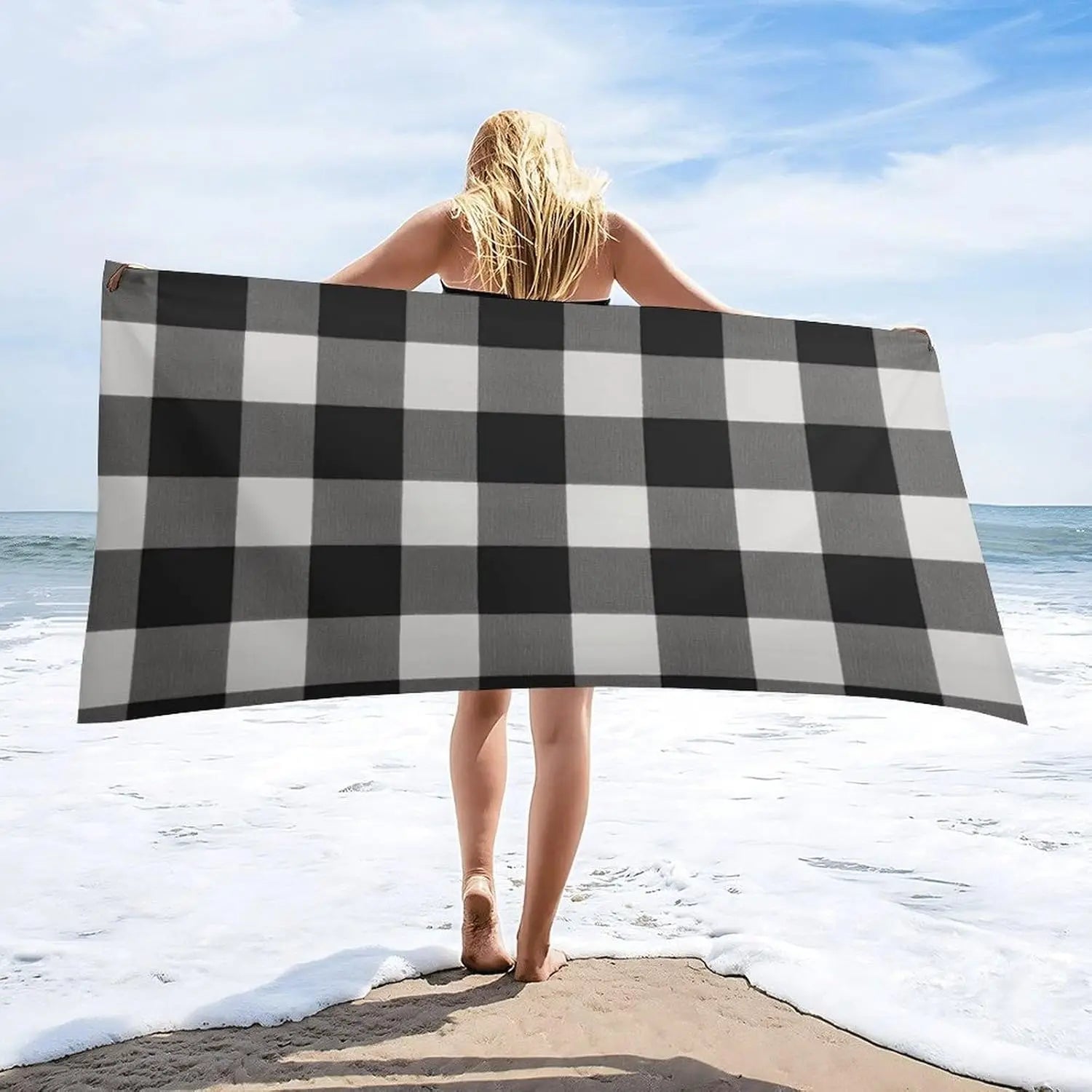 Serviette de plage carreaux légère anti sable rapide - vue 6 sur 6