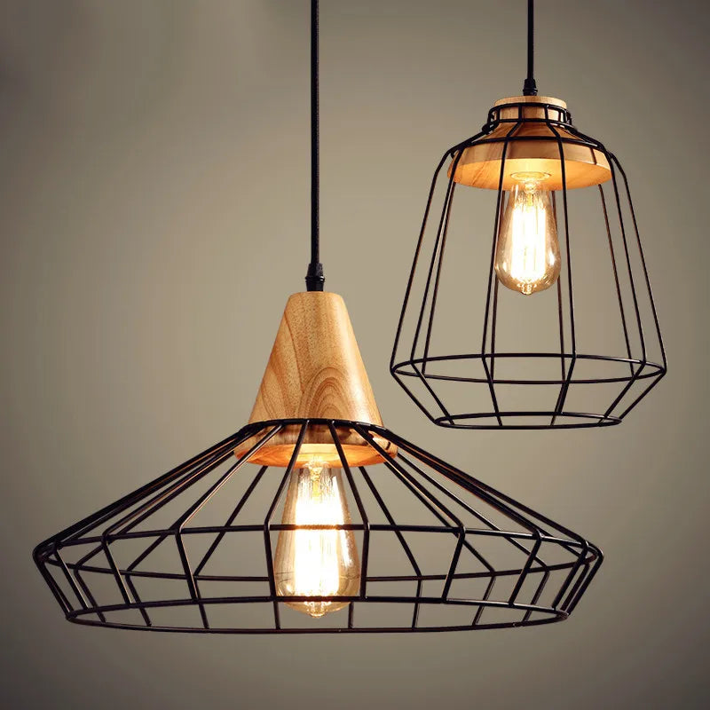 suspension vintage en fer bois style rétro pour décoration intérieure