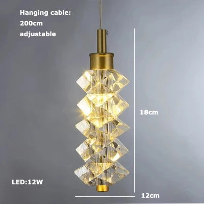 suspension en verre cristal art déco avec éclairage led - vue 17 sur 25