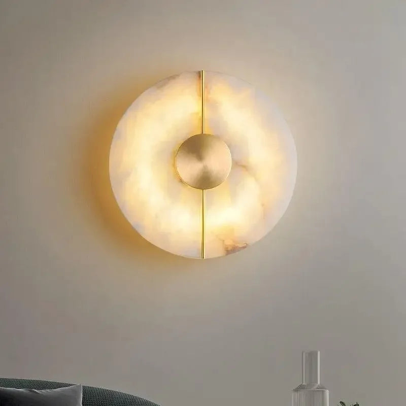 applique murale led en marbre et cuivre doré design nordique moderne - vue 2 sur 8