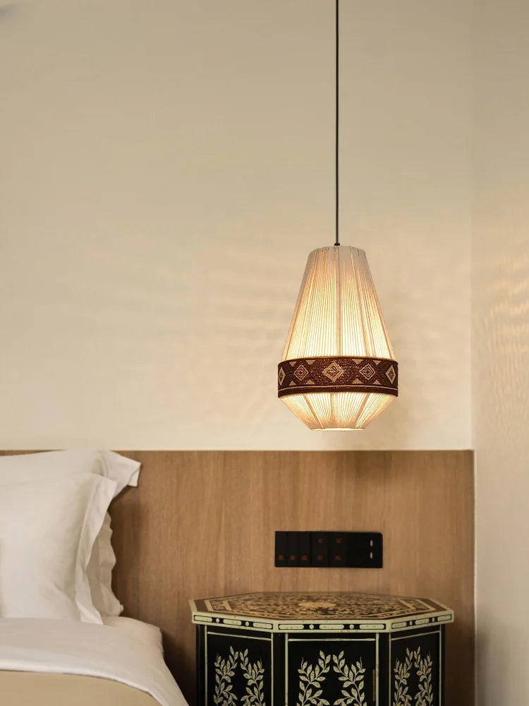 lustre bohème en tissu tissé avec corde en coton et lin - vue 4 sur 9
