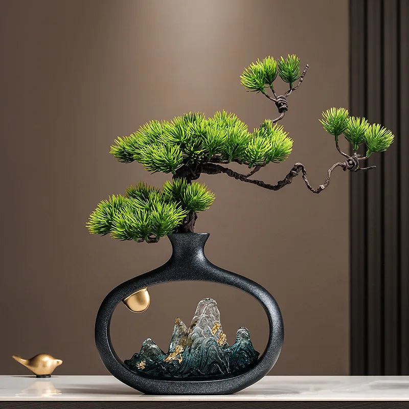 New Chinese welcome pine vase ornament, living room entrance TV cabinet, Bogu rack ornament, office housewarming gift