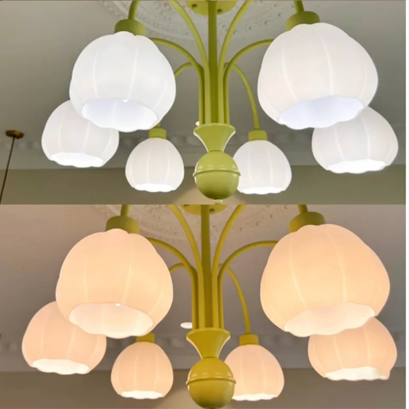 lustre en verre style nordique avec abat-jour citrouille pour décoration maison - vue 6 sur 9